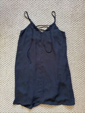 Black Spaghetti Strap Lace-Up Slip Dress
